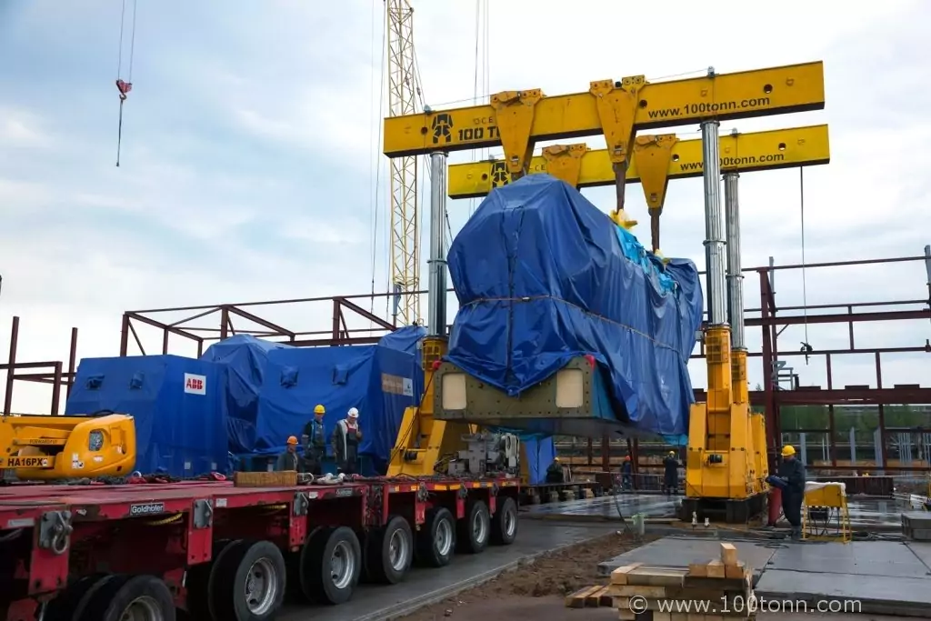Выгрузка и установка на фундамент двигателей Wartsila и генераторов ABB в Тихвине