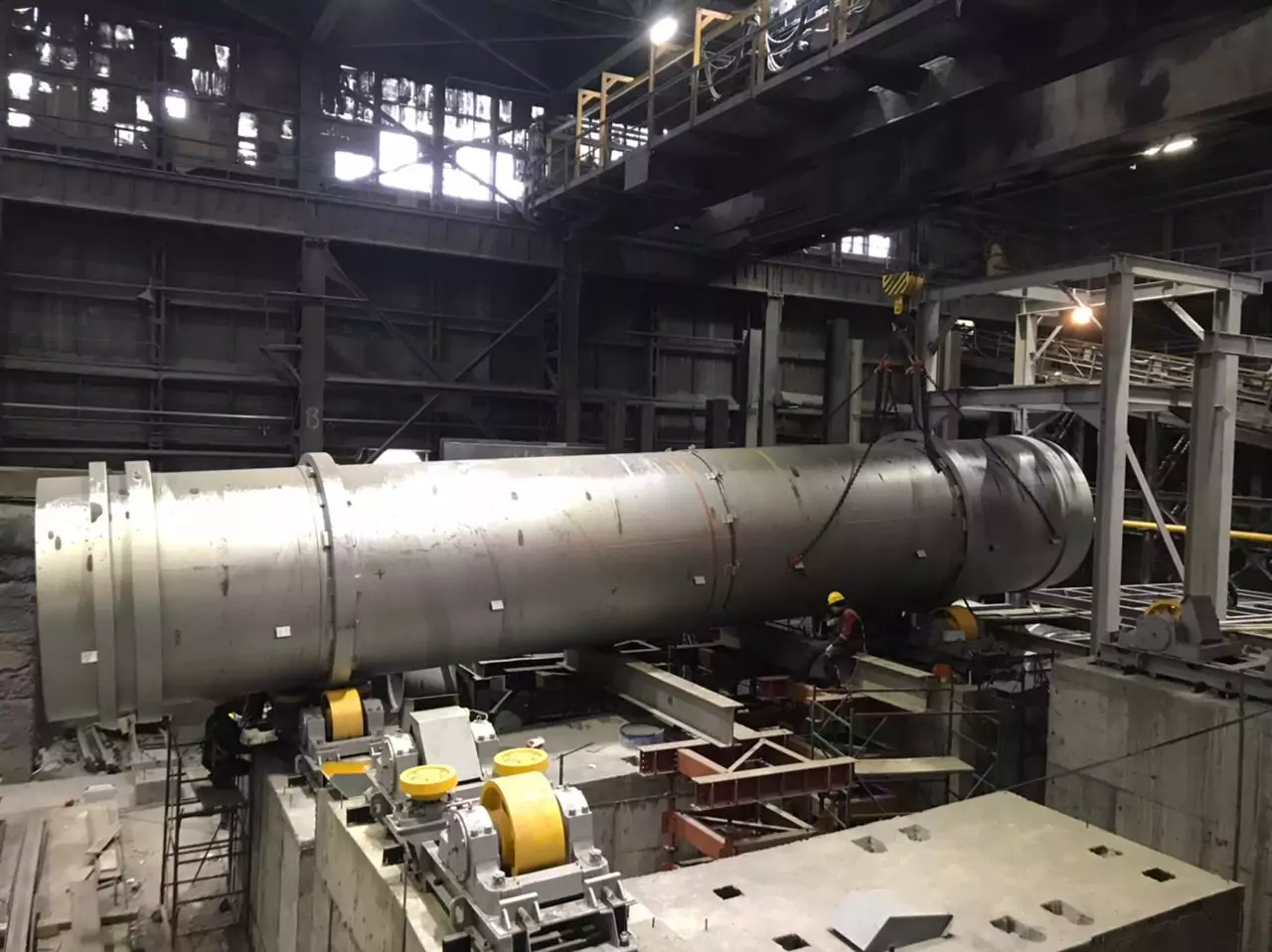 Установка сушильного барабана на роликоопоры